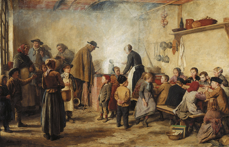 Albert Anker, Die Armensuppe in Ins II, 1893, Öl auf Leinwand, 85 x 137 cm.