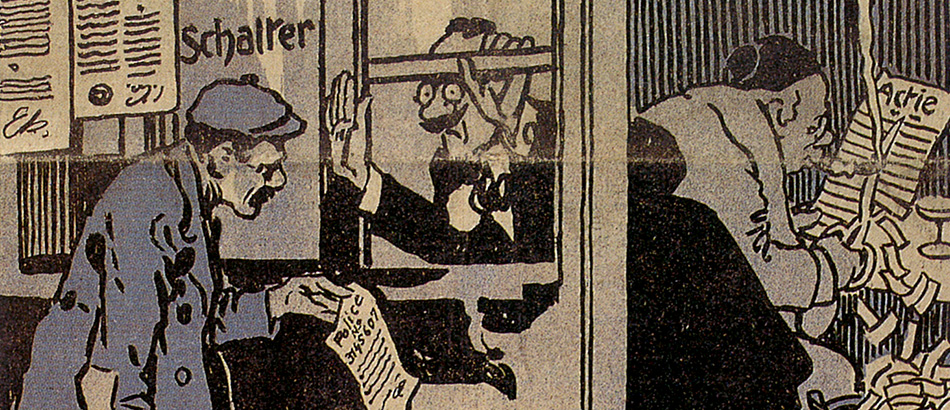 Caricatura sulla "responsabilità" del datore di lavoro, Der neue Postilion, 2 febbraio 1912, 75 anni Suva, 1993 Luzern.
