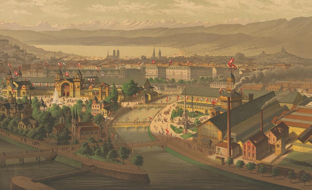 Immagine dell'Esposizione nazionale del 1883 a Zurigo, il settore delle macchine, Biblioteca centrale di Zurigo.