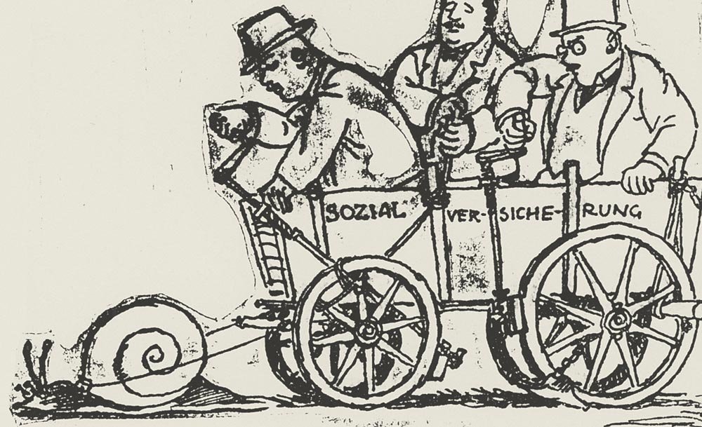 Assicurazioni sociali: il nuovo mezzo di locomozione della Confédérazione. Archivi sociali svizzeri, Zurigo.
