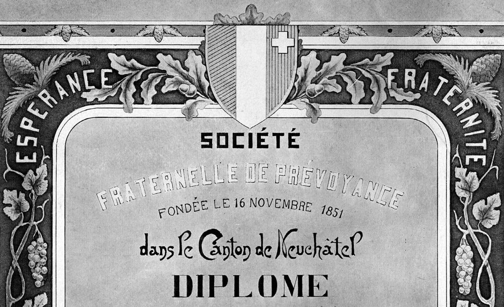 Certificato della Société fraternelle de prévoyance, Neuchâtel, fine del 19° secolo. Collezione privata.