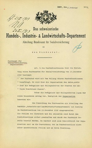 Domanda del Consiglio federale riguardo l’organizzazione dell’ufficio federale delle assicurazioni sociali. Fonte: Archivio federale svizzero.