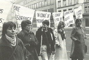 Ruth Dreifuss a una manifestazione per il congedo maternità. Fonte: Fischli, Dreifuss ist unser Name, Zürich 2002.