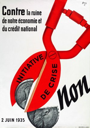 Manifesto "No al iniziativa dal crisi" del 1935. Fonte: Biblioteca nazionale svizzera, SNL_POL_130.
