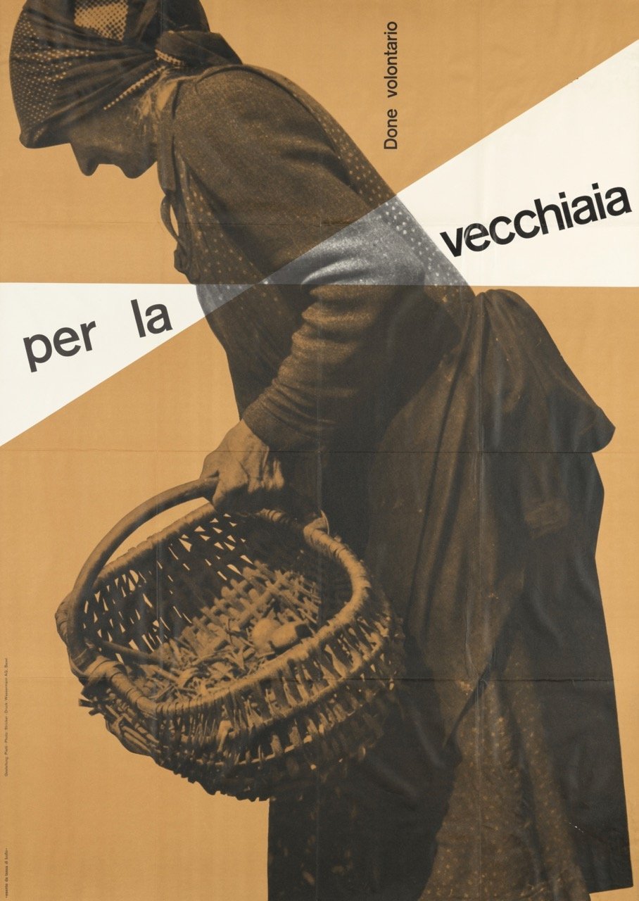 Per la Vecchiaia (1953). Manifesti per Pro Juventute. Artista: Celestino Piatti. Fotografo: Stricker. Copyright: Barbara Piatti. Riferimento: Médiathèque Valais.